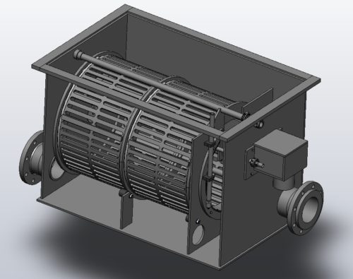 3D-modell av trumfilter med roterande filtertrumma i en låda av polypropen
